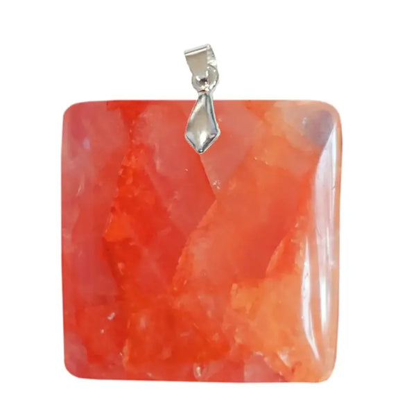 Pendentif Carré en Quartz Hématoïde Orange – Force Intérieure & Ancrage Émotionnel