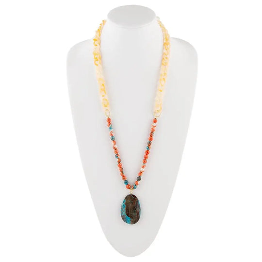 Collier pendentif huître épineuse et jaspe