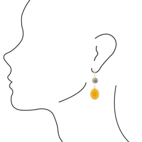 Boucles d'oreilles doubles en labradorite et quartz