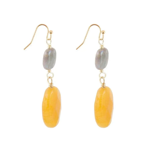 Boucles d'oreilles doubles en labradorite et quartz