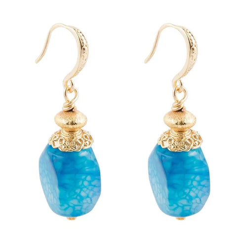 Boucles d'oreilles allongées en agate bleue