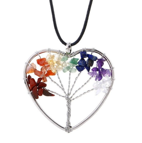 7-Chakra-Lebensbaum-Anhänger mit 4 Edelsteinen