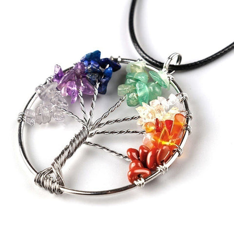 7-Chakra-Lebensbaum-Anhänger mit 4 Edelsteinen