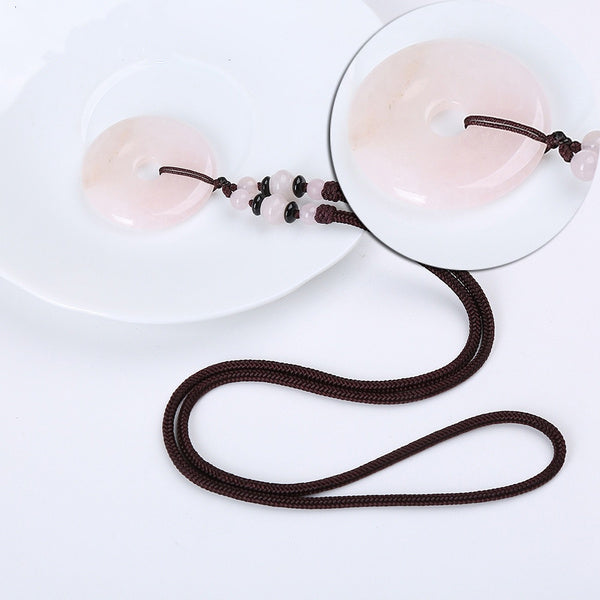Pendentif Yumten avec pierre ronde en quartz rose - Gemio.ch